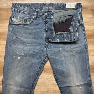 Diesel Jeans Men 32x32 Blue Braddom Regular Slim Carrot Muddy Washout 0804Z